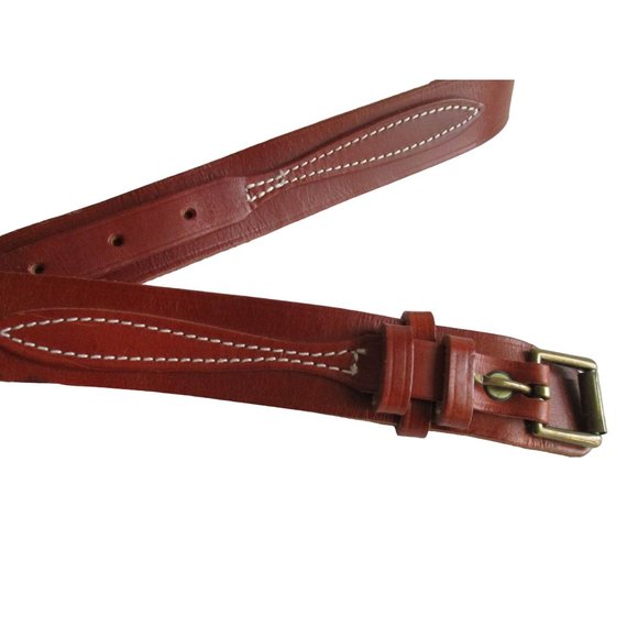 *L. L. Bean Brown Cowhide Leather Belt Double Loop Closure Brass Buckle main image 6